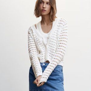 Mango Open Knit Cardigan - White (Size Small)